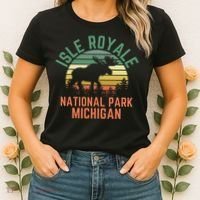 Isle Royale National Park Michigan Moose Hiking Nature Retro Women's T-Shirt thumb 2