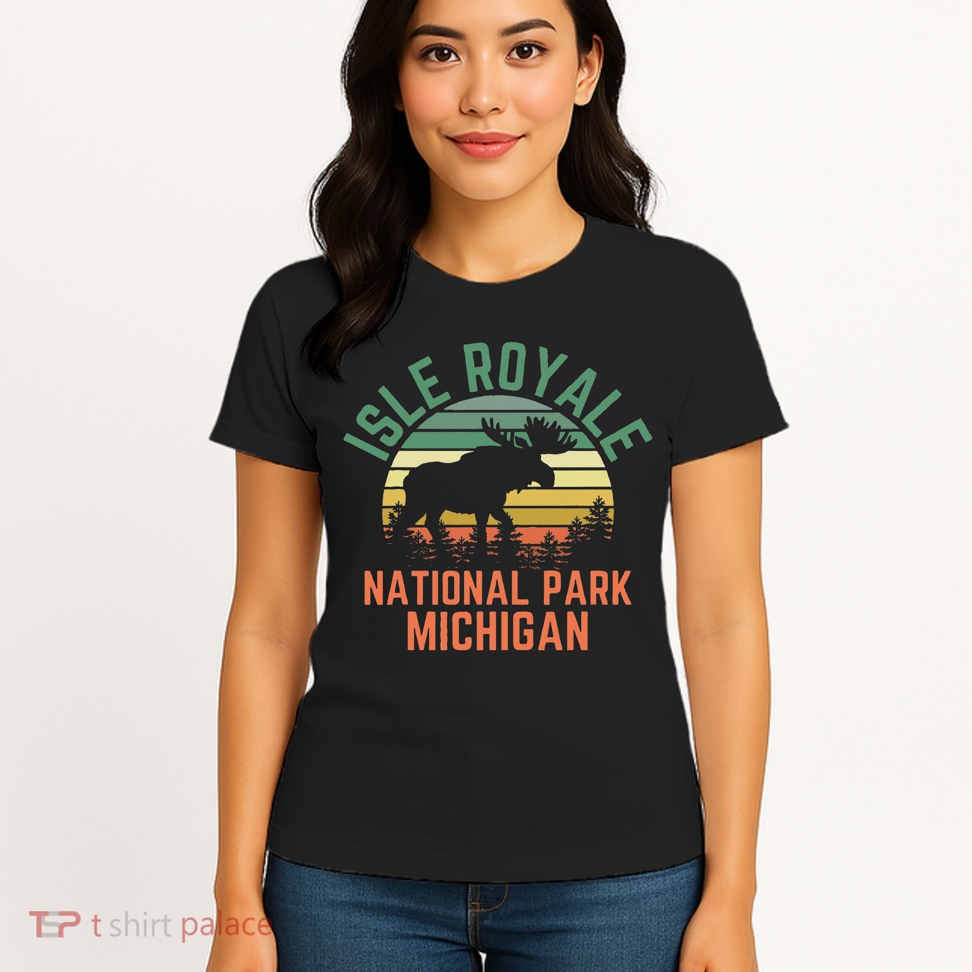Isle Royale National Park Michigan Moose Hiking Nature Retro Women's T-Shirt