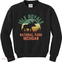Isle Royale National Park Michigan Moose Hiking Nature Retro Kids Sweatshirt thumb 0