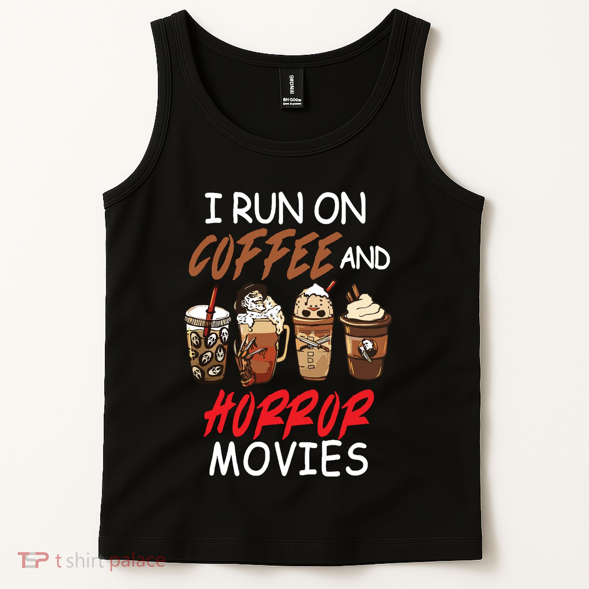 I Run On Coffee And Horror Movies Scary Blood Halloween Tank Top