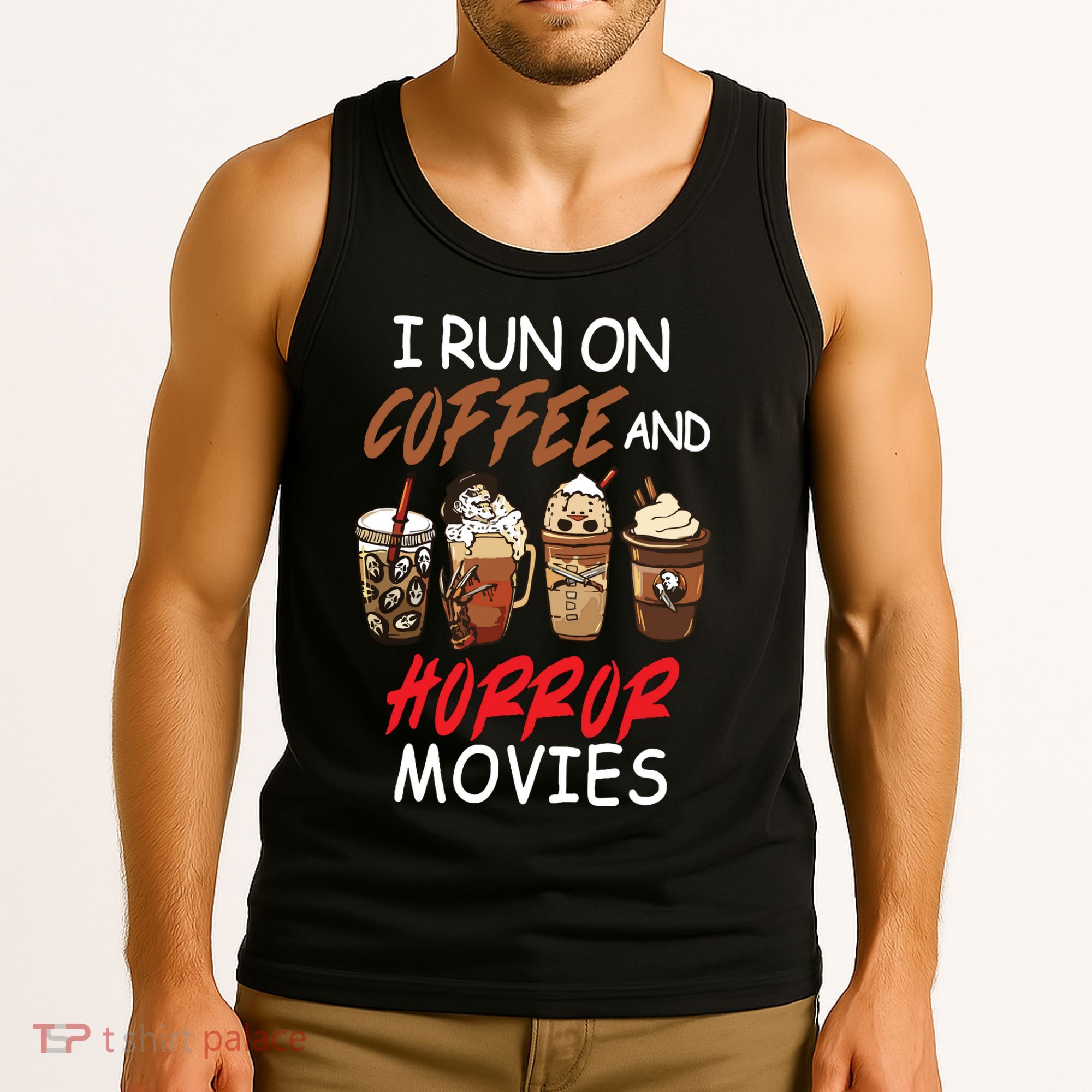 I Run On Coffee And Horror Movies Scary Blood Halloween Tank Top