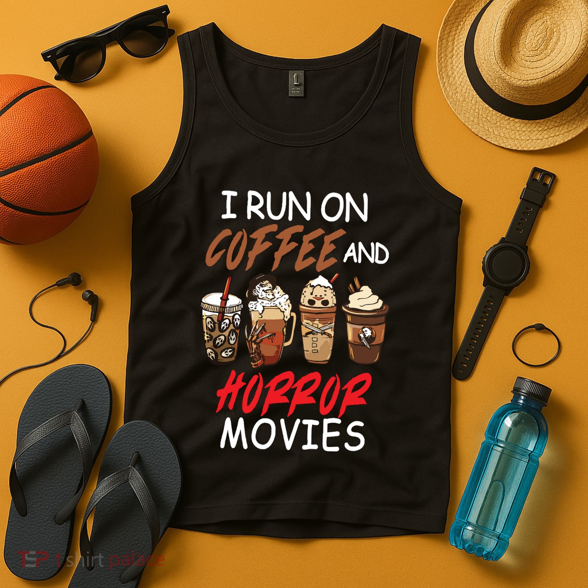 I Run On Coffee And Horror Movies Scary Blood Halloween Tank Top