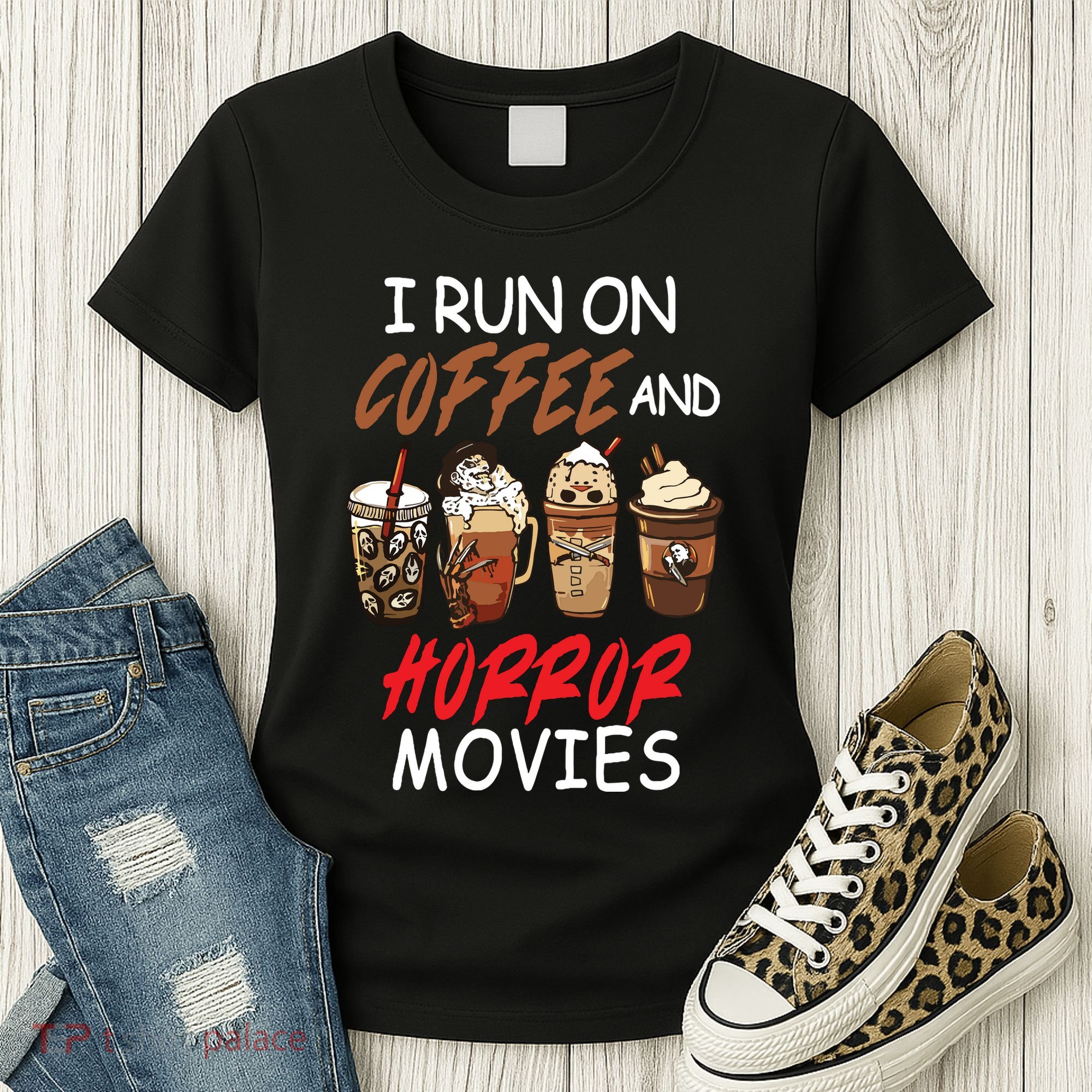 I Run On Coffee And Horror Movies Scary Blood Halloween Women's T-Shirt