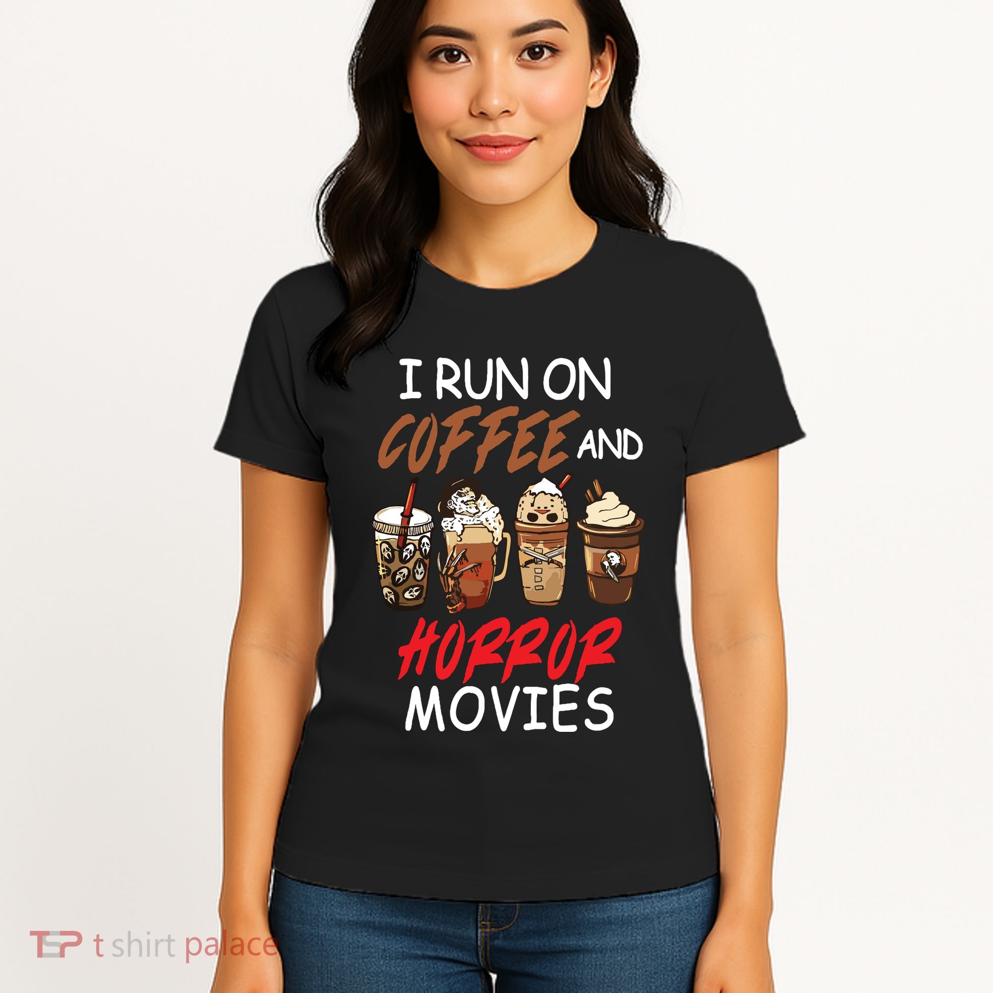 I Run On Coffee And Horror Movies Scary Blood Halloween Women's T-Shirt