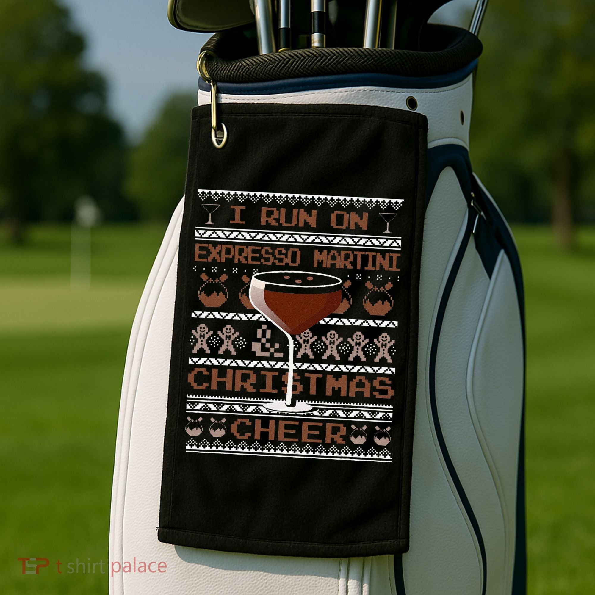 I Run On Espresso Martini And Christmas Cheer Ugly Sweater Golf Towel