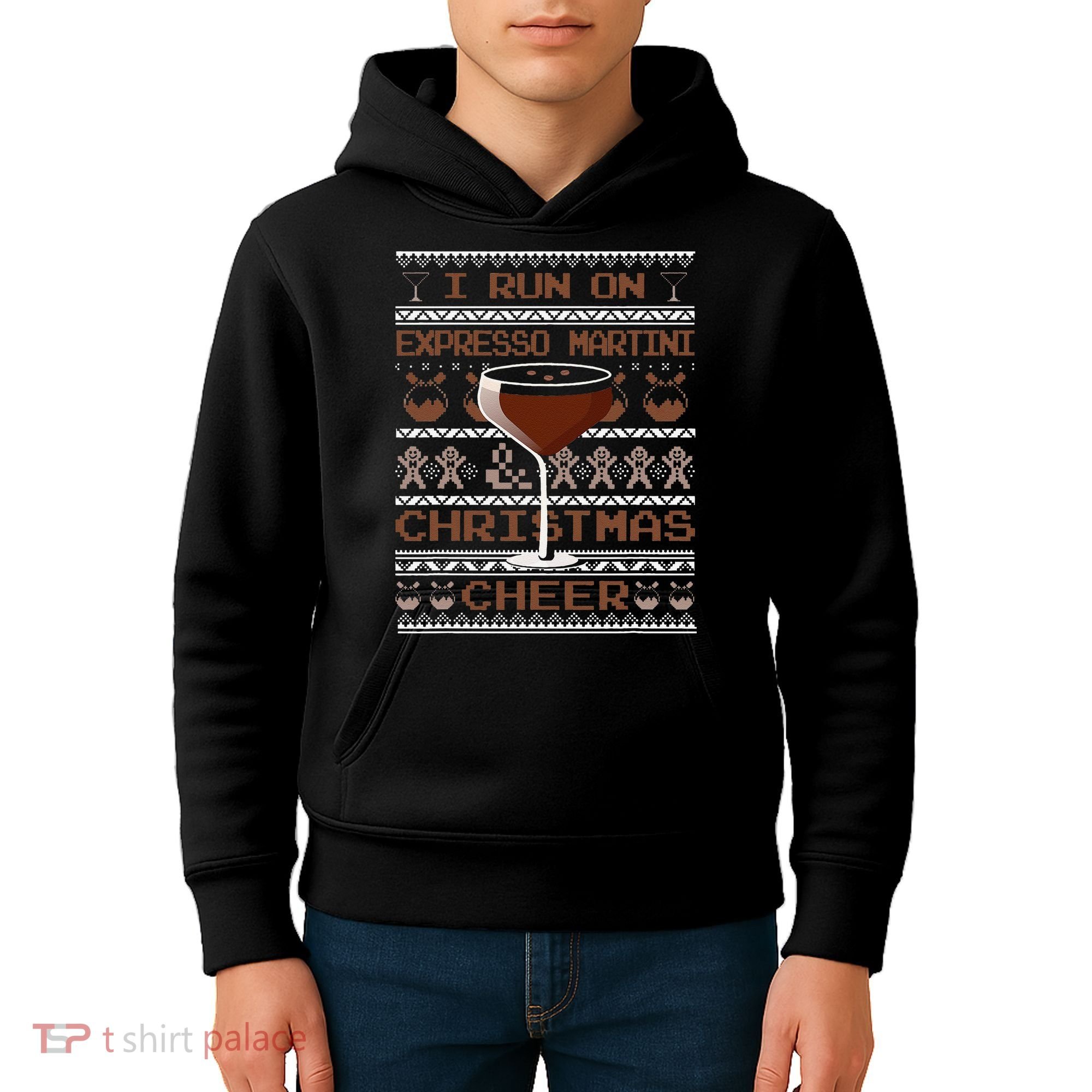 I Run On Espresso Martini And Christmas Cheer Ugly Sweater Kids Hoodie