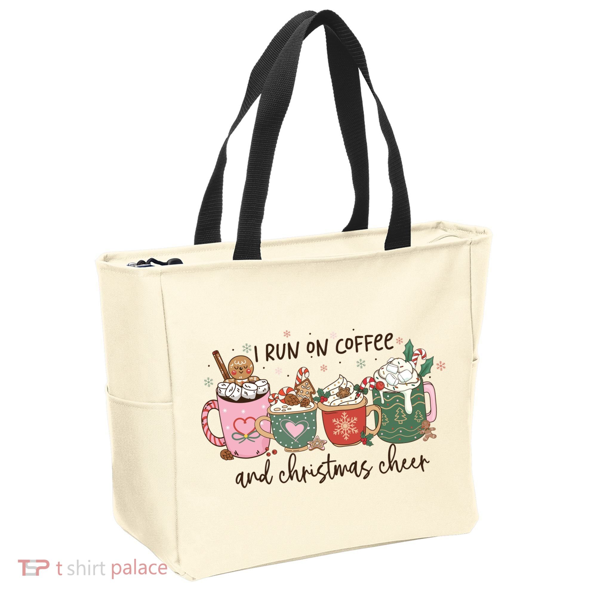 I Run On Coffee And Christmas Cheer Cute Holiday Tote Bag