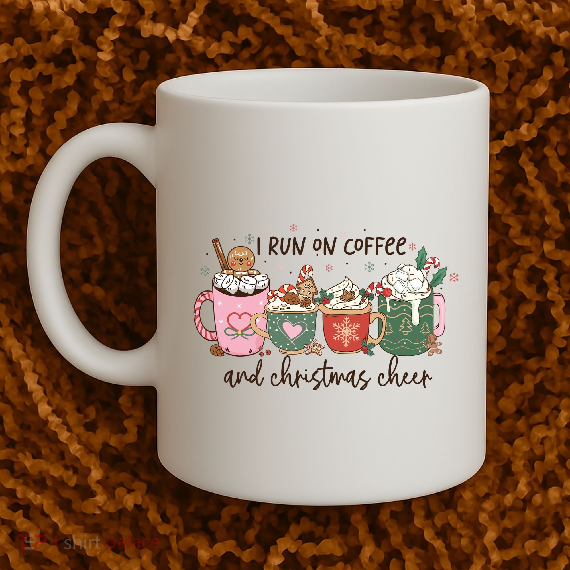 I Run On Coffee And Christmas Cheer Cute Holiday Coffee Mug