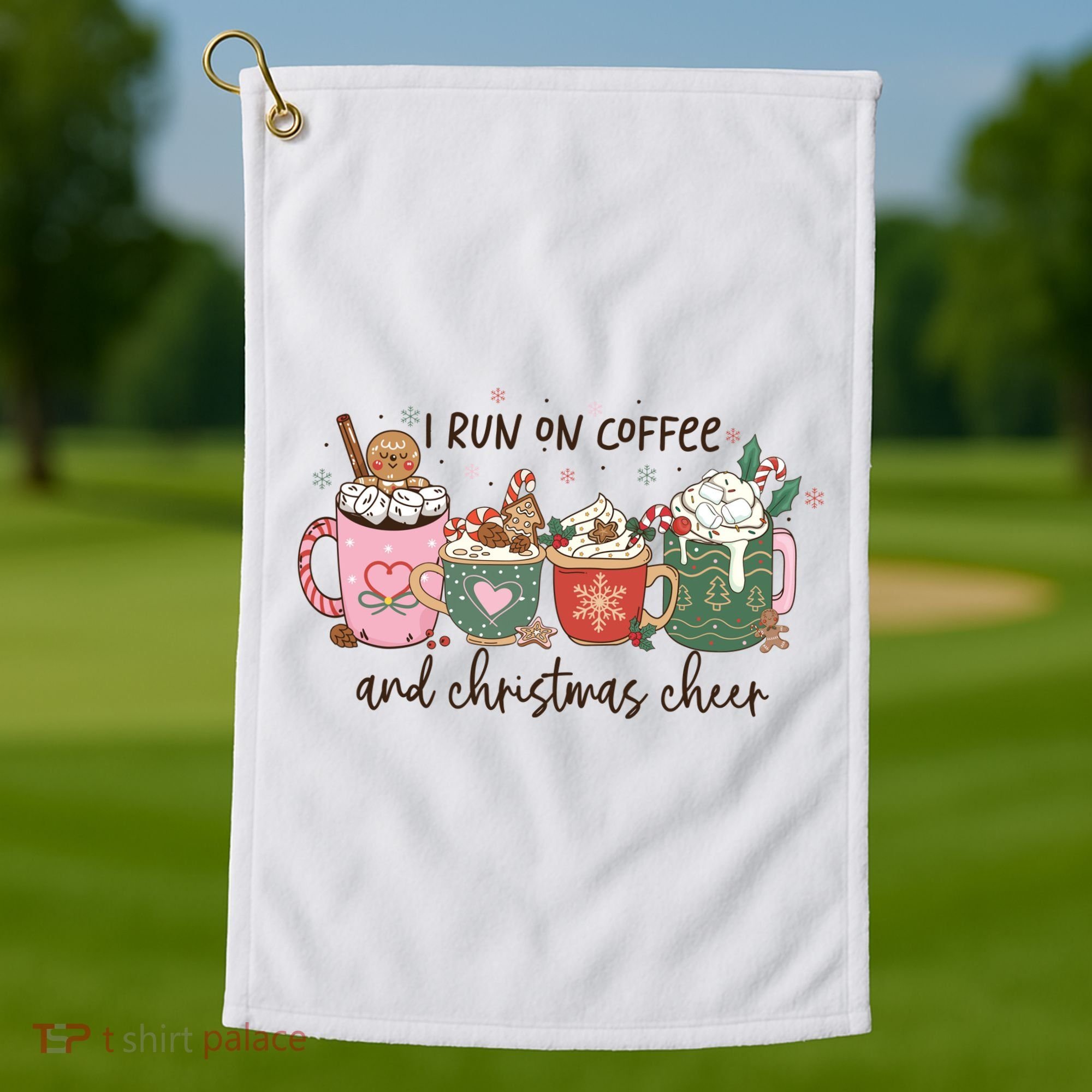 I Run On Coffee And Christmas Cheer Cute Holiday Golf Towel