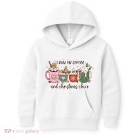 I Run On Coffee And Christmas Cheer Cute Holiday Kids Hoodie thumb 0
