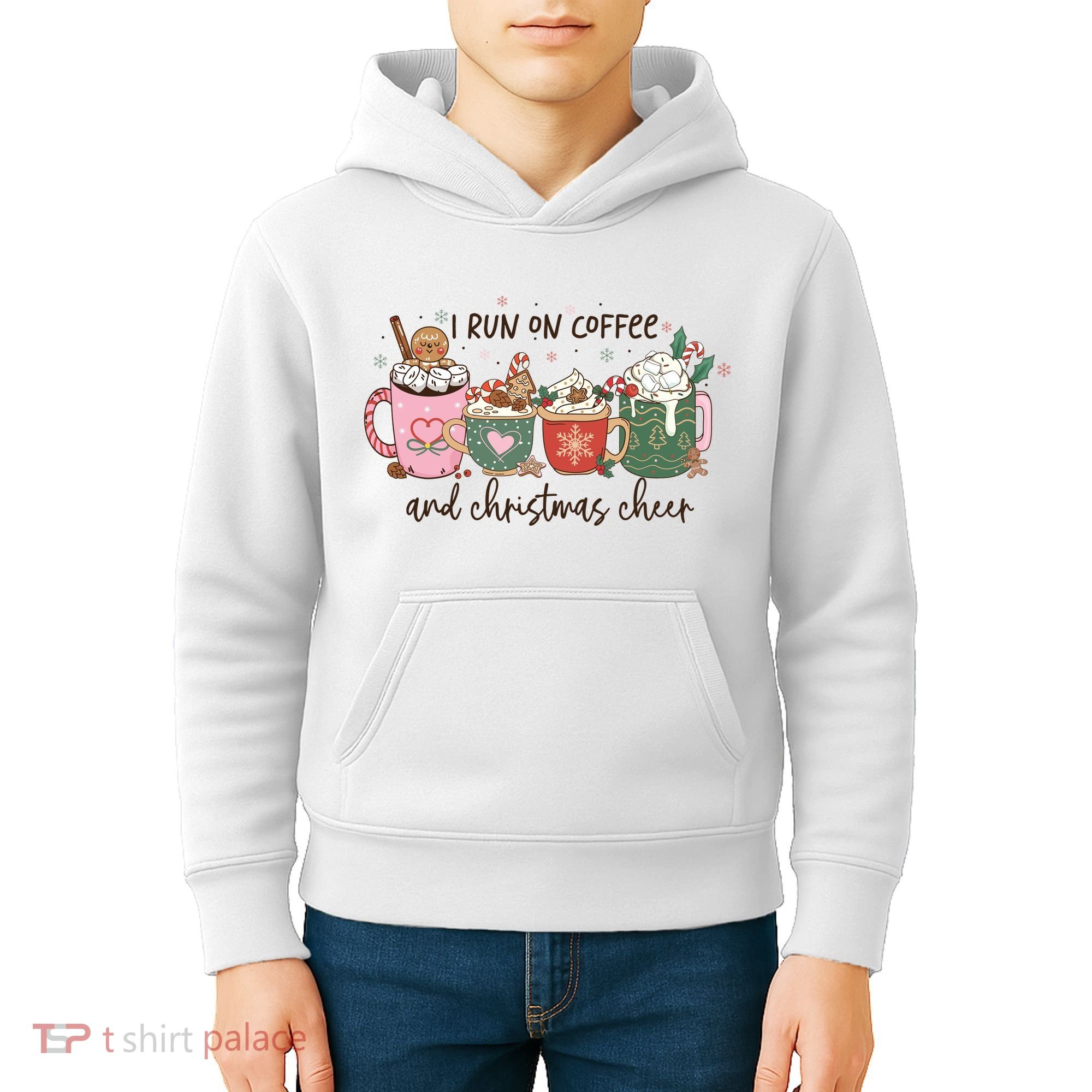 I Run On Coffee And Christmas Cheer Cute Holiday Kids Hoodie