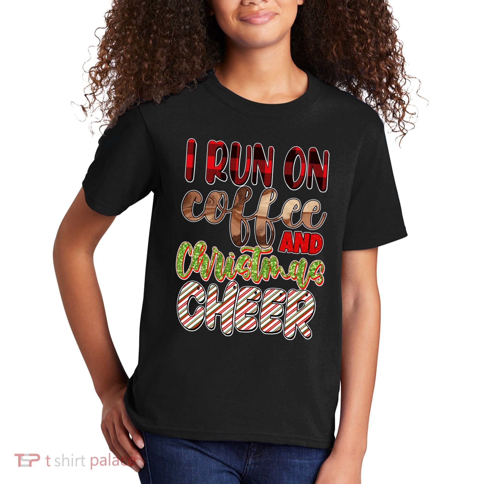I Run On Coffee And Christmas Cheer Kids T-Shirt