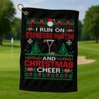 I Run On Espresso Martini And Christmas Cheer Ugly Sweater Gift Golf Towel thumb 1