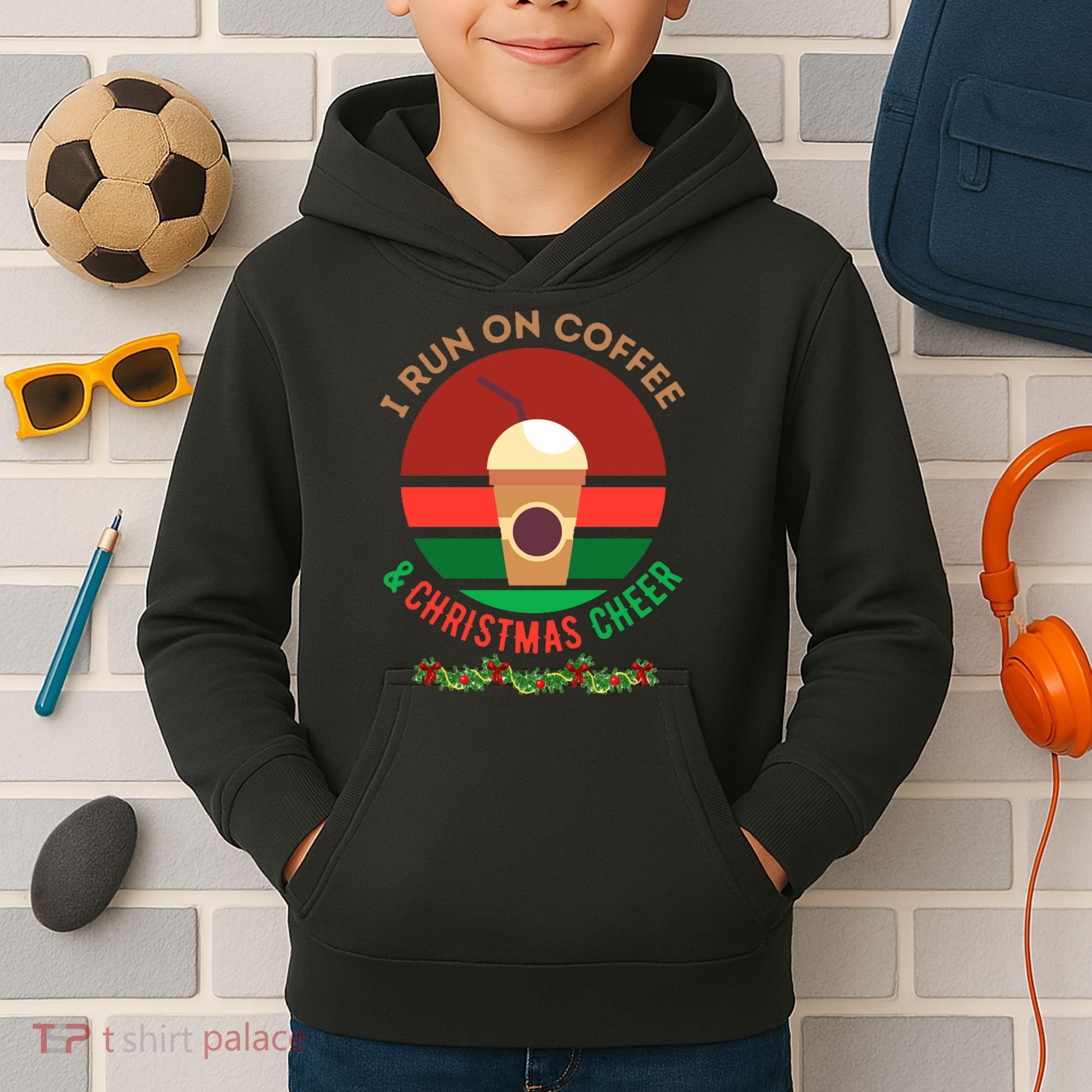 I Run On Coffee And Christmas Cheer Kids Hoodie