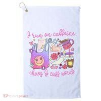 I Run On Caffeine Chaos And Cuss Words Golf Towel thumb 0
