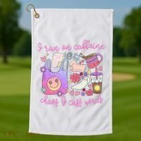 I Run On Caffeine Chaos And Cuss Words Golf Towel thumb 1
