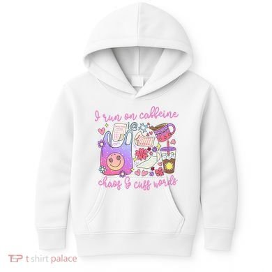 I Run On Caffeine Chaos And Cuss Words Kids Hoodie