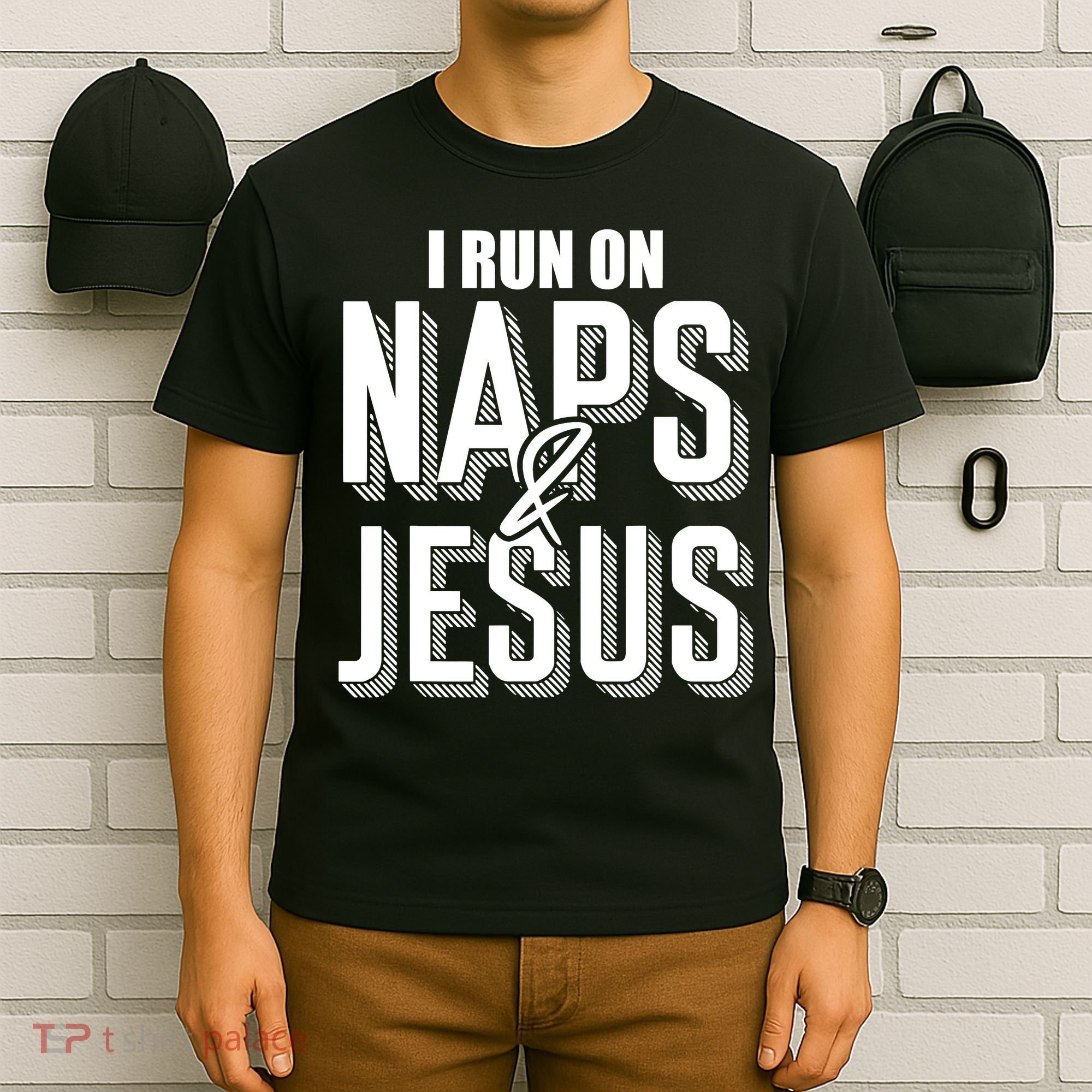 I Run On Naps And Jesus Religion God Church Funny Christian T-Shirt
