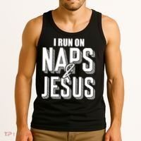 I Run On Naps And Jesus Religion God Church Funny Christian Tank Top thumb 3