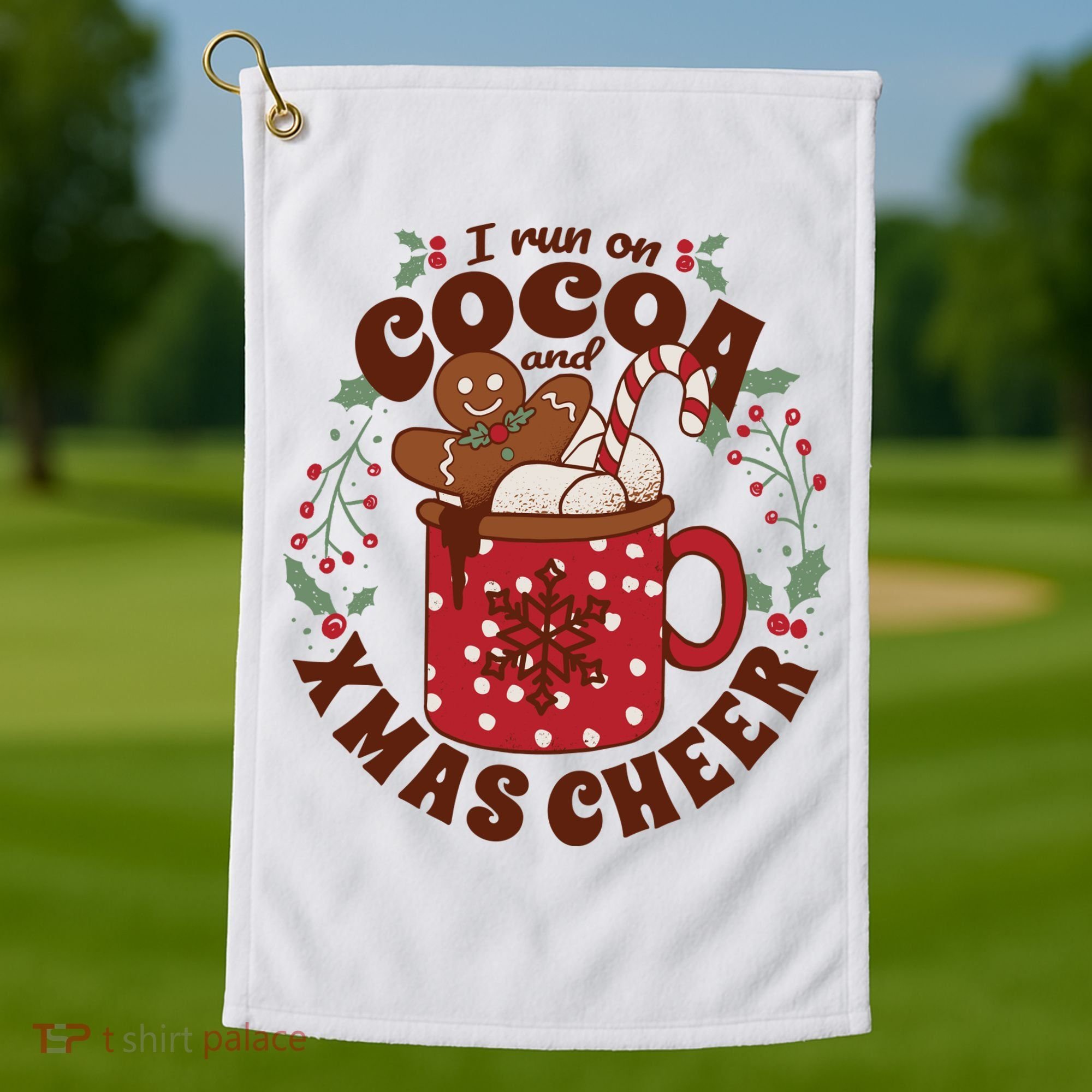 I Run On Cocoa And Xmas Cheer Holiday Christmas Golf Towel