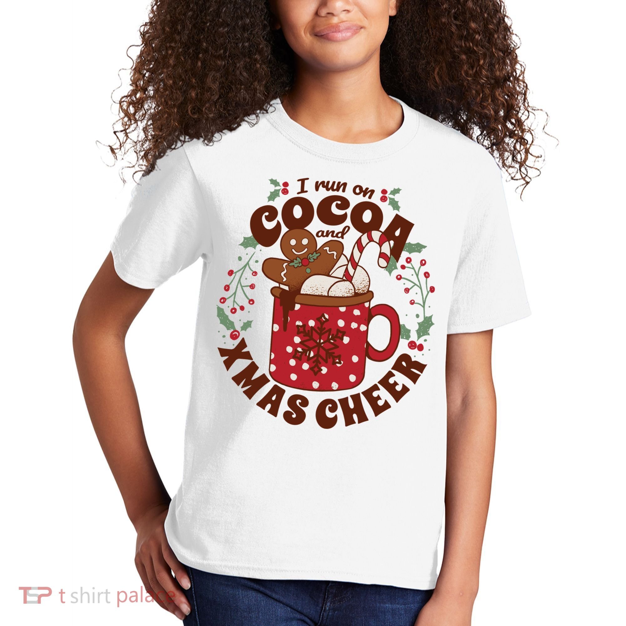 I Run On Cocoa And Xmas Cheer Holiday Christmas Kids T-Shirt