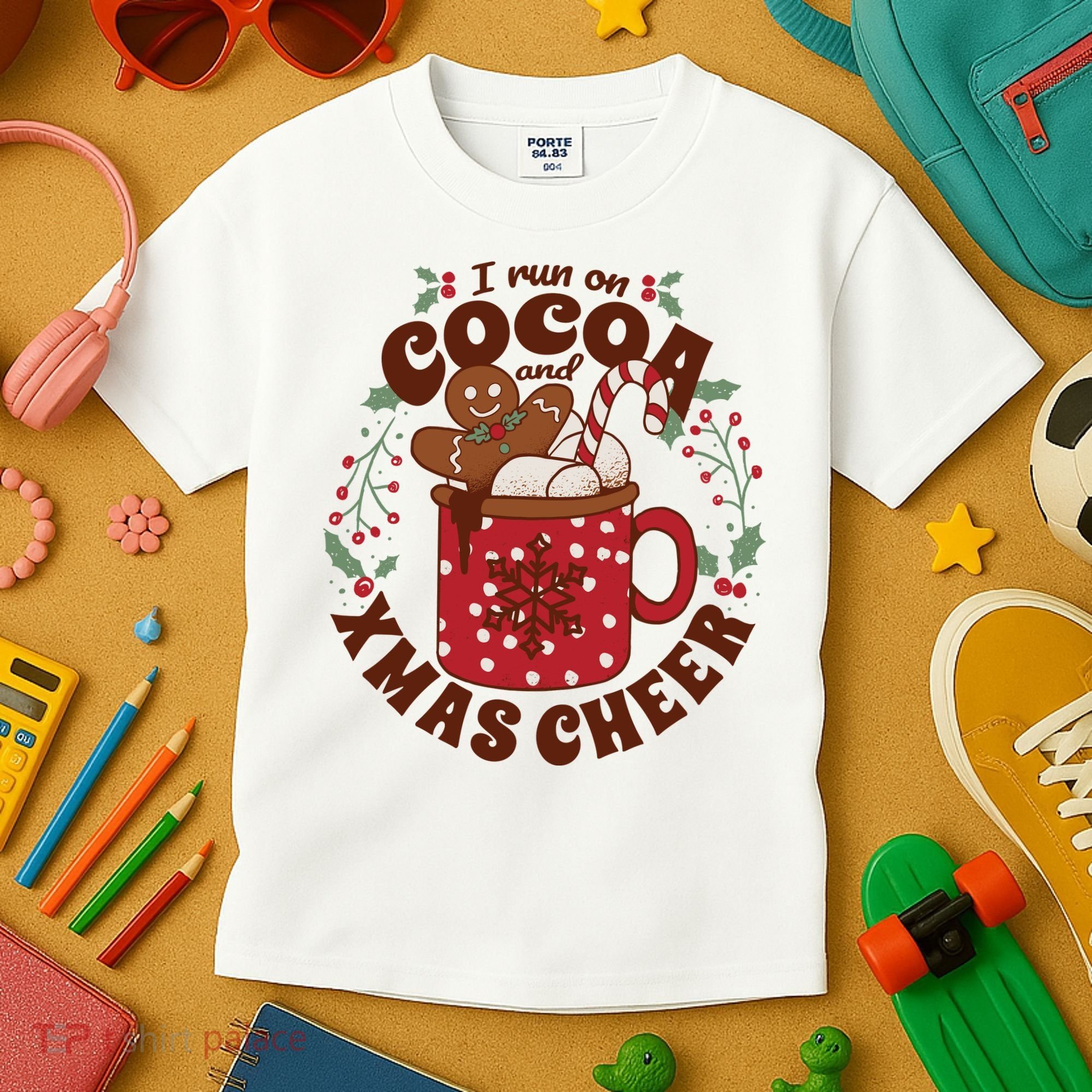 I Run On Cocoa And Xmas Cheer Holiday Christmas Kids T-Shirt