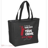 I Run On Bari Sax And True Crime Baritone Saxophonist Tote Bag thumb 2