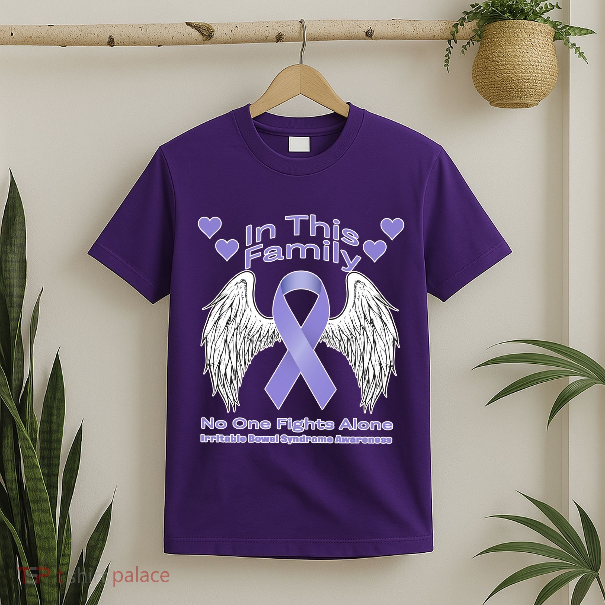 Irritable Bowel Syndrome Awareness Angle Wings No Fights Alone T-Shirt