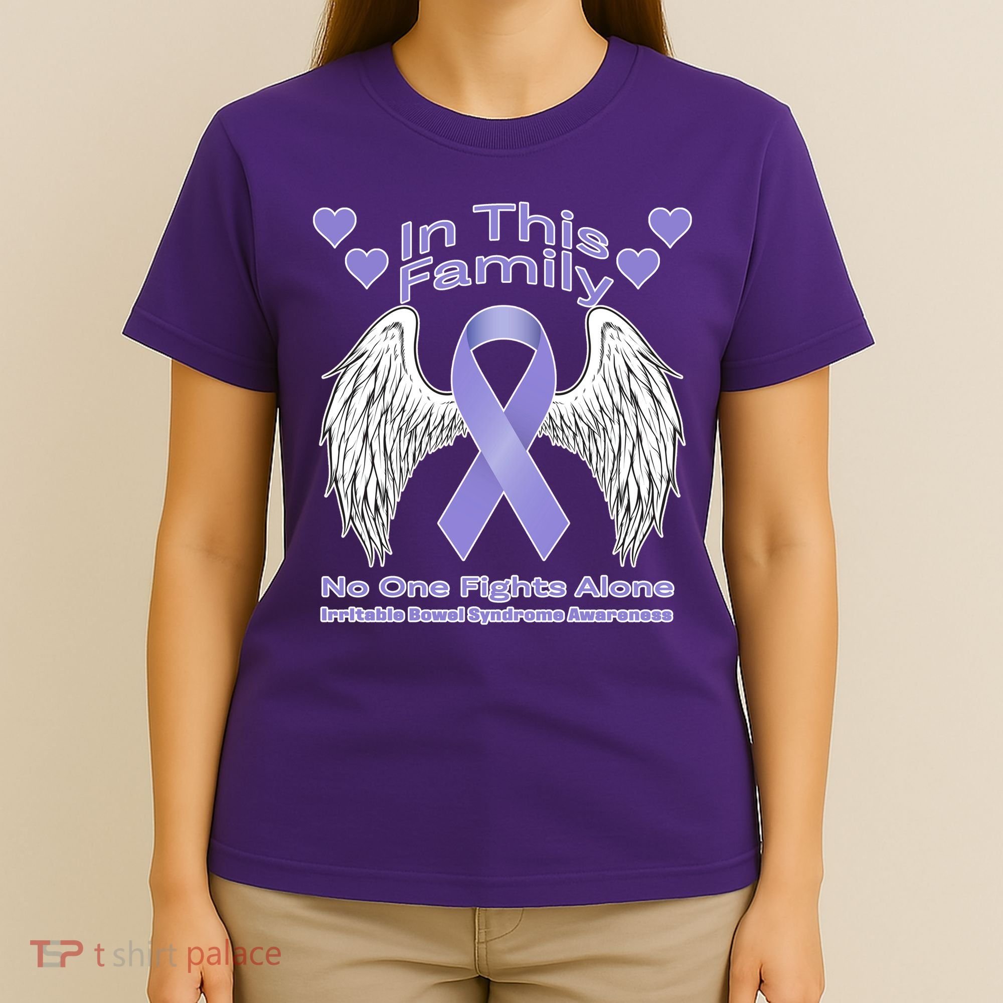 Irritable Bowel Syndrome Awareness Angle Wings No Fights Alone T-Shirt