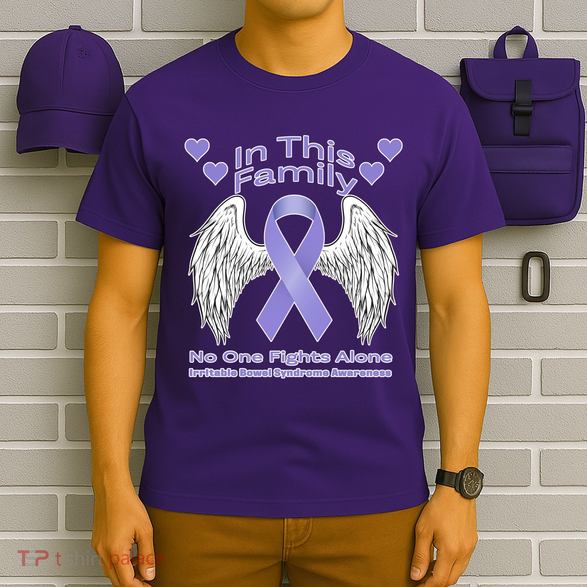 Irritable Bowel Syndrome Awareness Angle Wings No Fights Alone T-Shirt