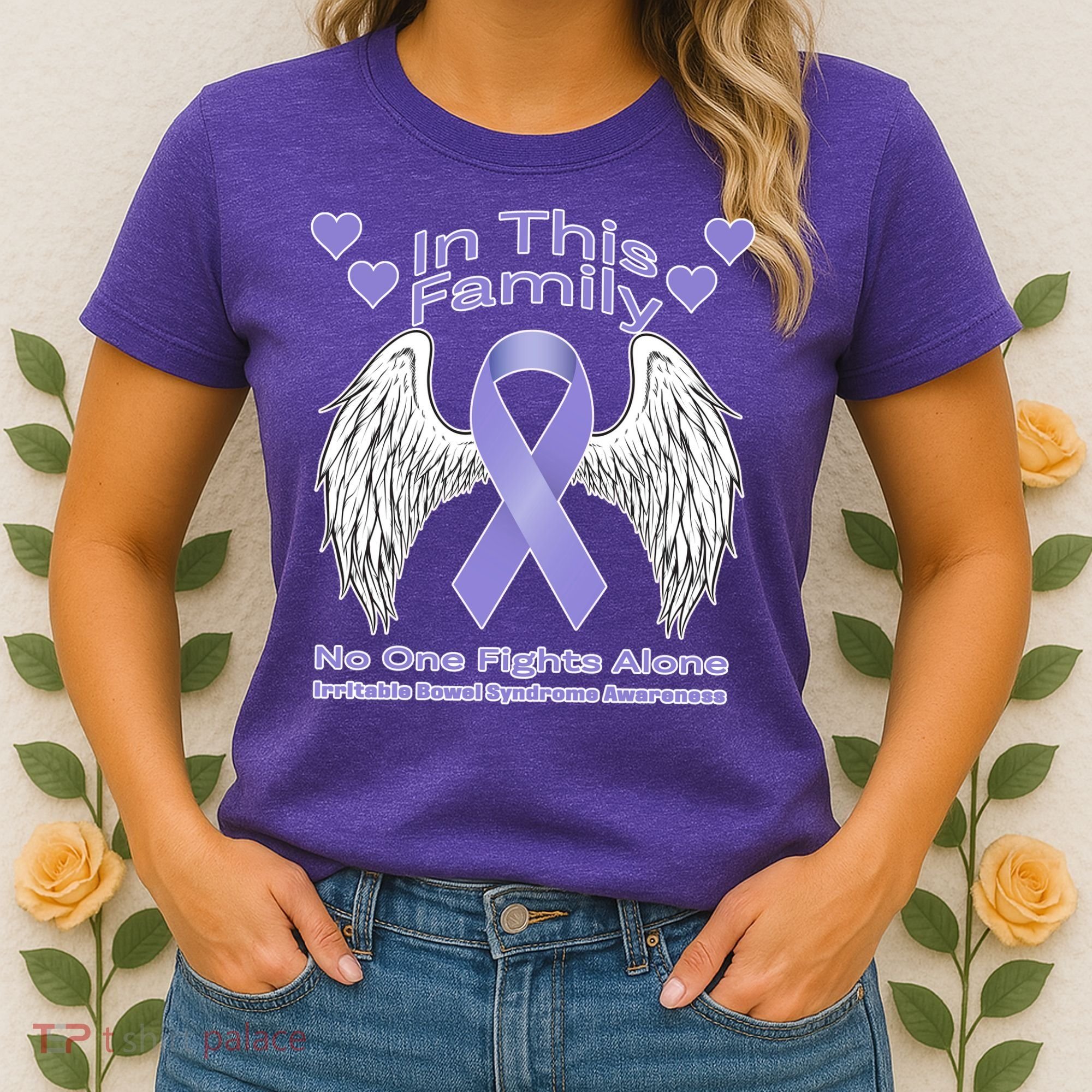 Irritable Bowel Syndrome Awareness Angle Wings No Fights Alone Women's T-Shirt