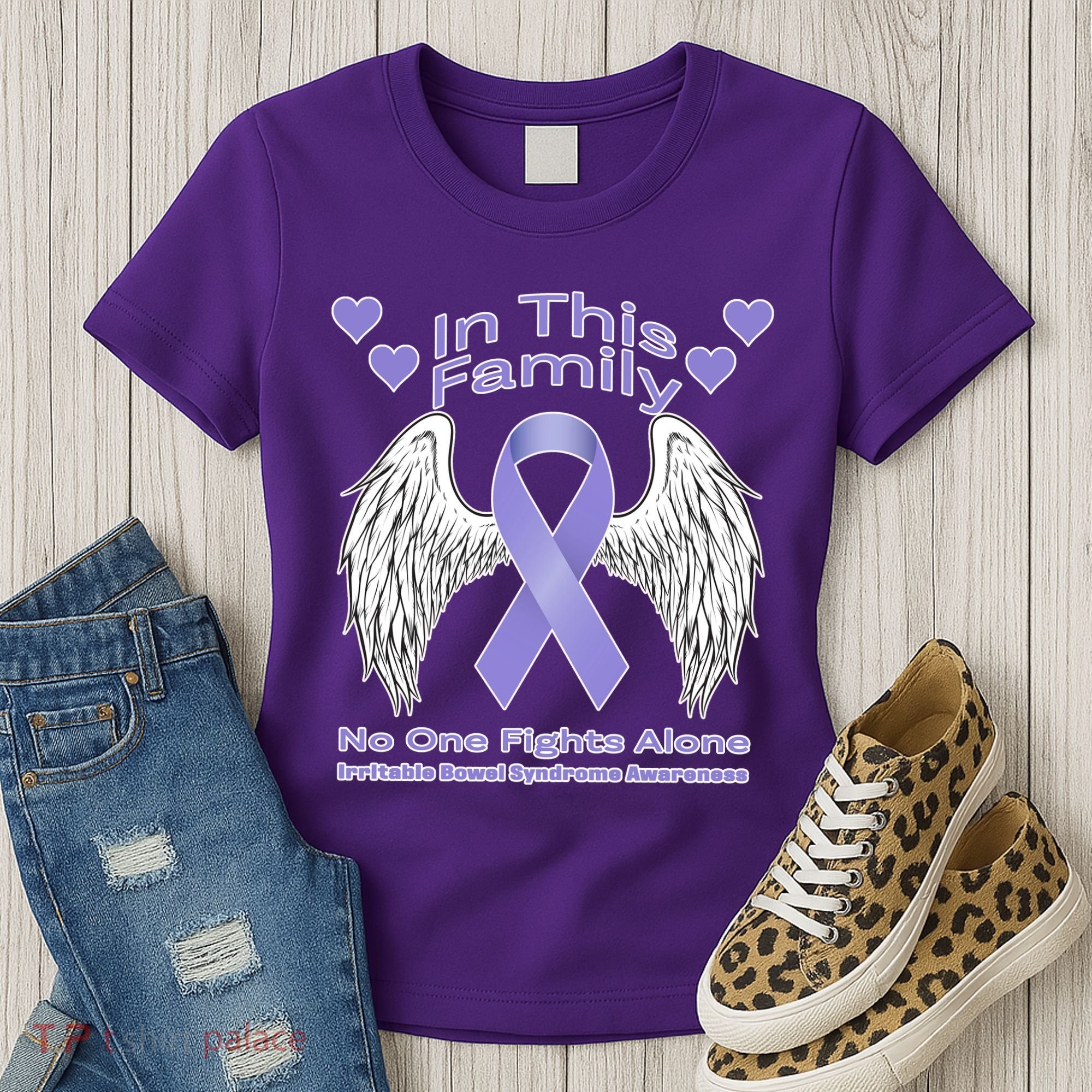 Irritable Bowel Syndrome Awareness Angle Wings No Fights Alone Women's T-Shirt