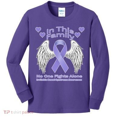 Irritable Bowel Syndrome Awareness Angle Wings No Fights Alone Kids Long Sleeve Shirt