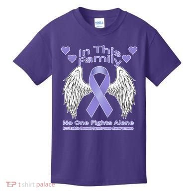Irritable Bowel Syndrome Awareness Angle Wings No Fights Alone Kids T-Shirt