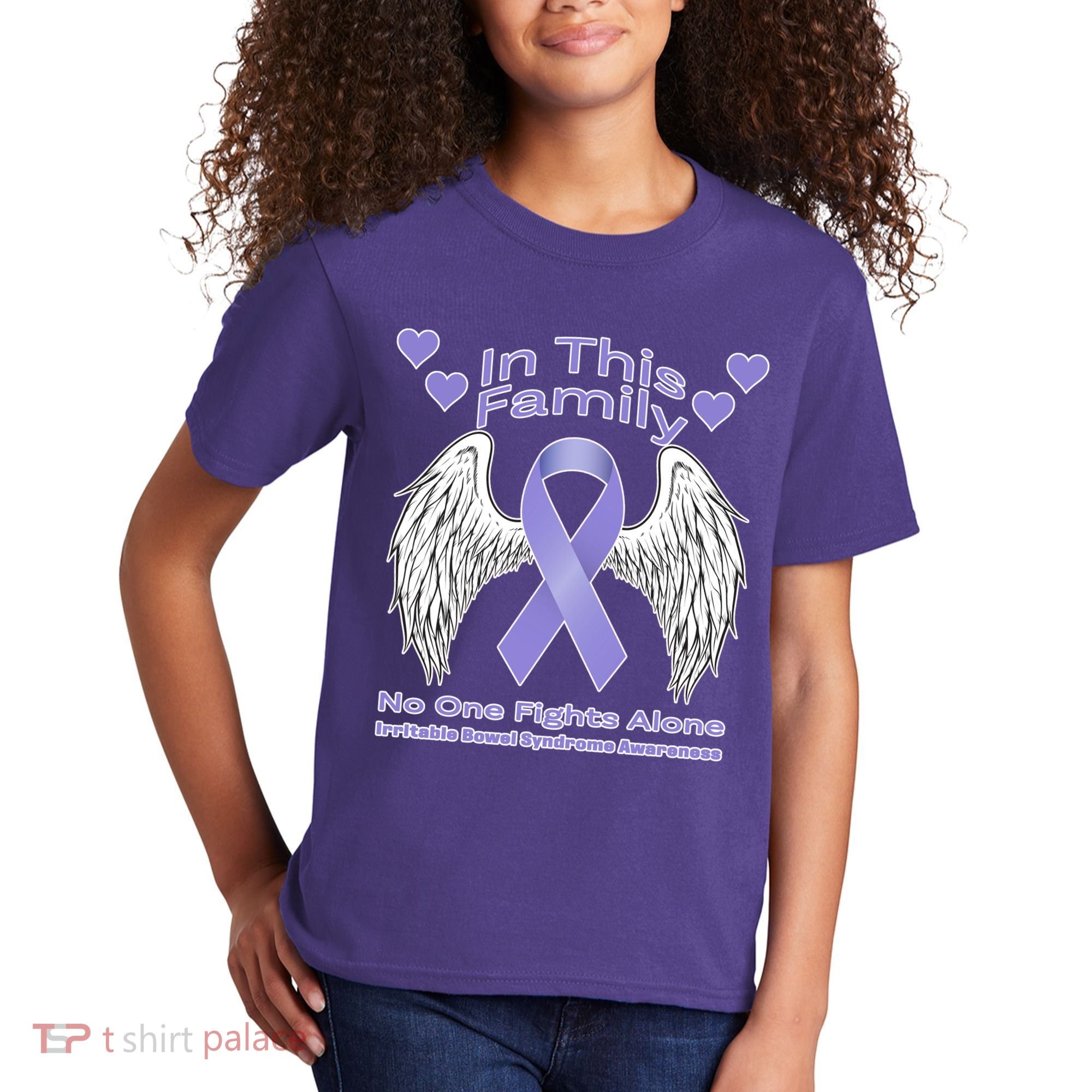 Irritable Bowel Syndrome Awareness Angle Wings No Fights Alone Kids T-Shirt