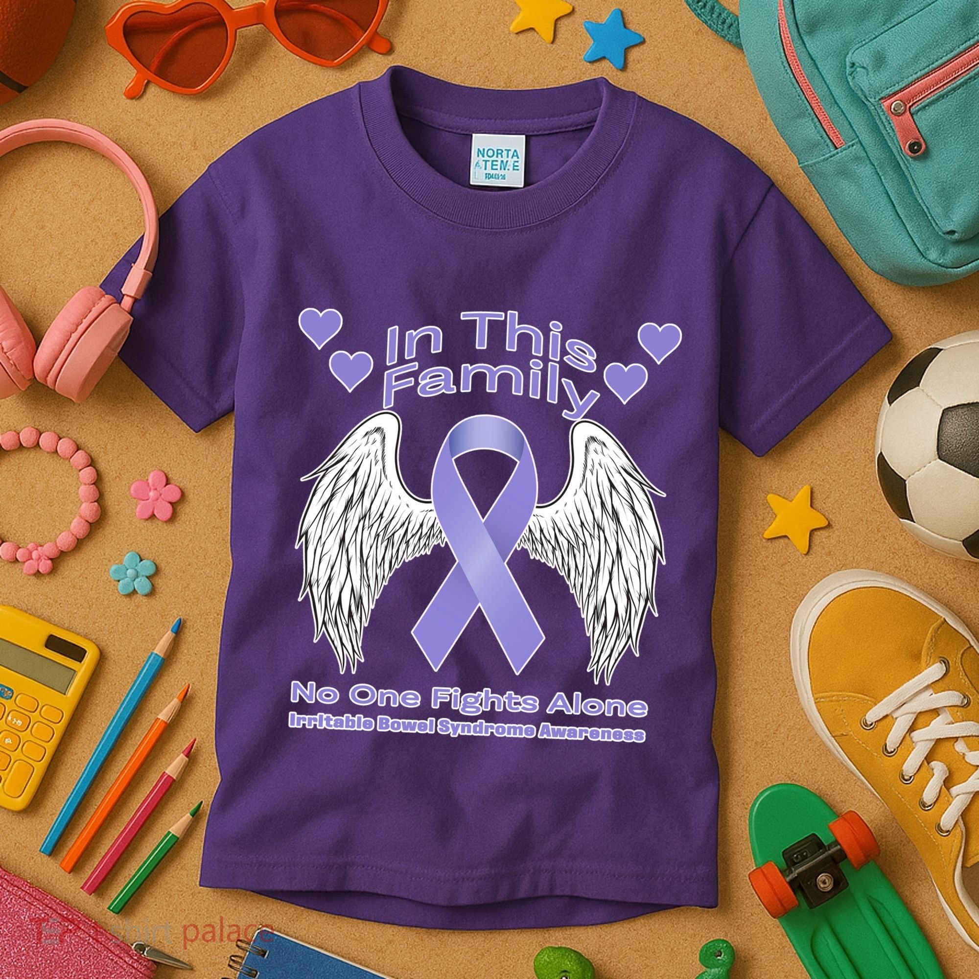 Irritable Bowel Syndrome Awareness Angle Wings No Fights Alone Kids T-Shirt