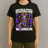 Irritable Bowel Syndrome Warrior Samurai Cat T-Shirt thumb 4