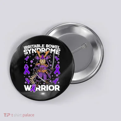 Irritable Bowel Syndrome Warrior Samurai Cat Button