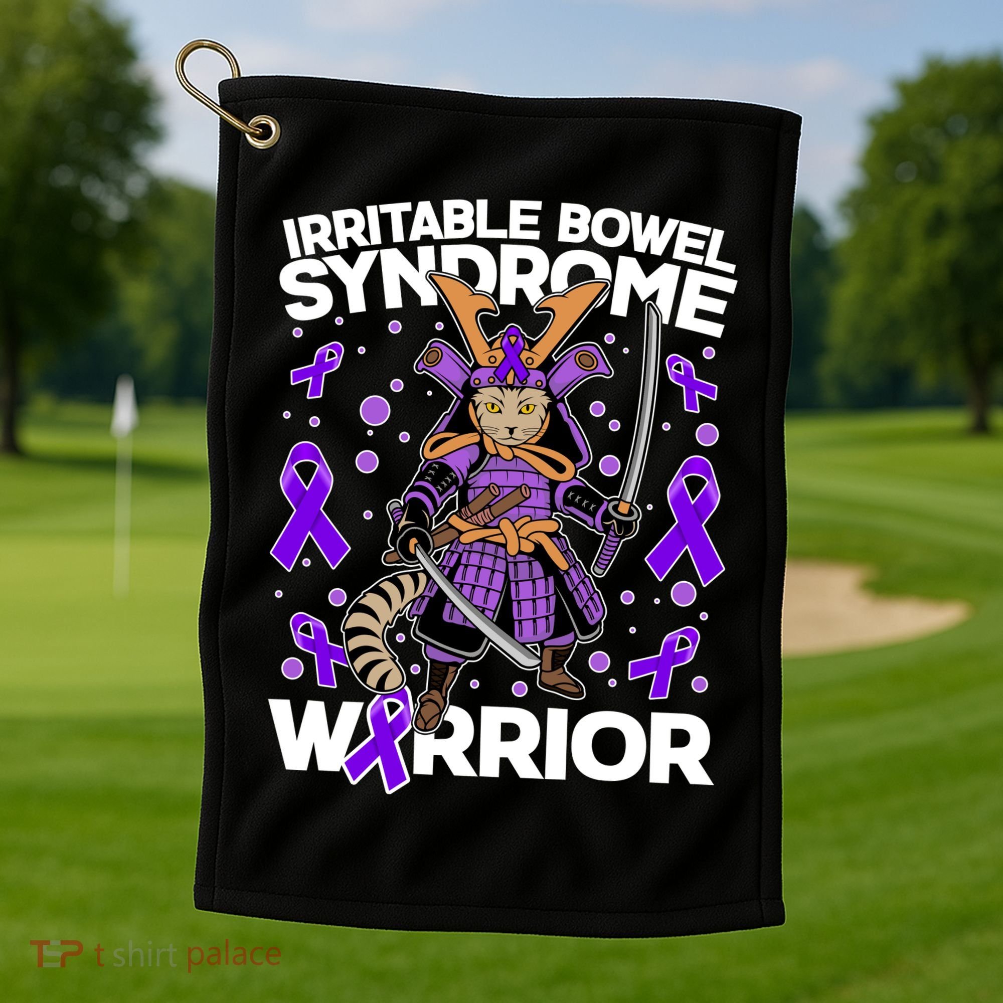 Irritable Bowel Syndrome Warrior Samurai Cat Golf Towel