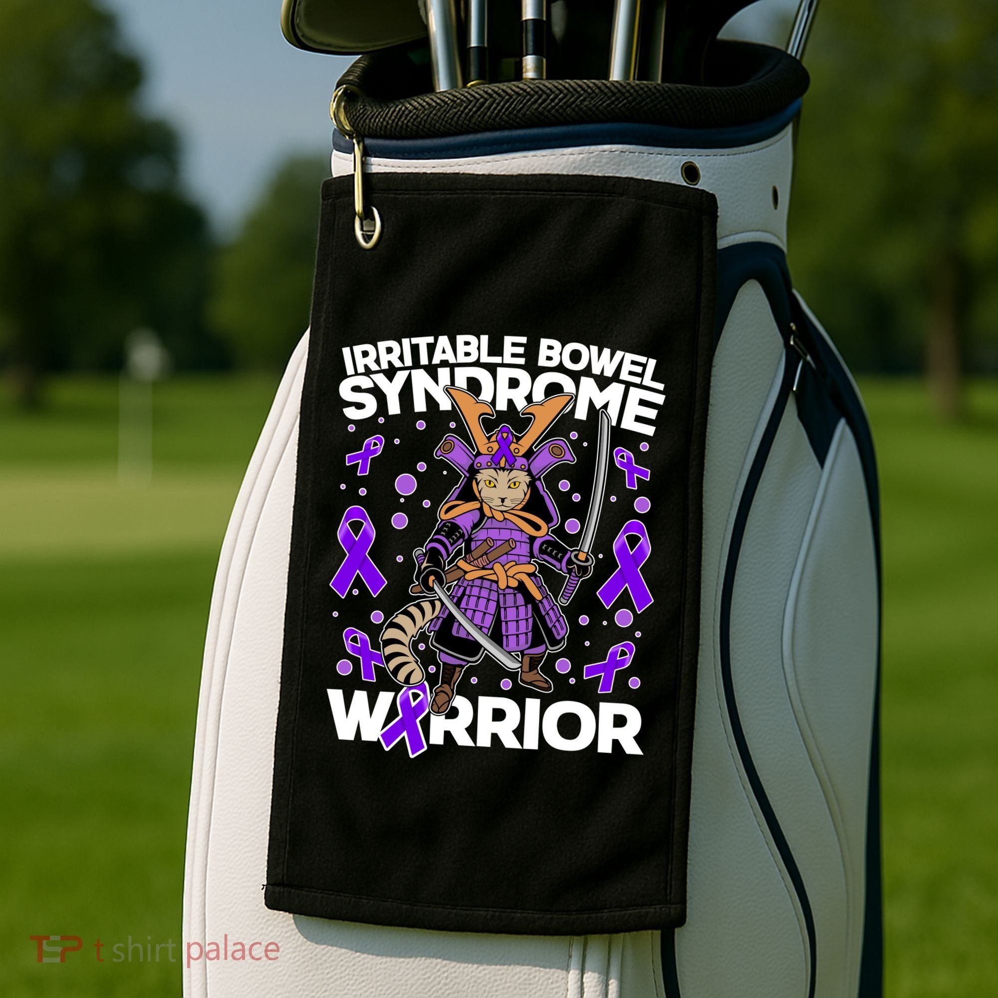 Irritable Bowel Syndrome Warrior Samurai Cat Golf Towel