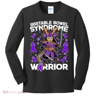 Irritable Bowel Syndrome Warrior Samurai Cat Kids Long Sleeve Shirt
