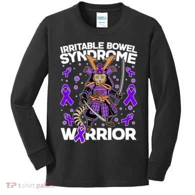 Irritable Bowel Syndrome Warrior Samurai Cat Kids Long Sleeve Shirt