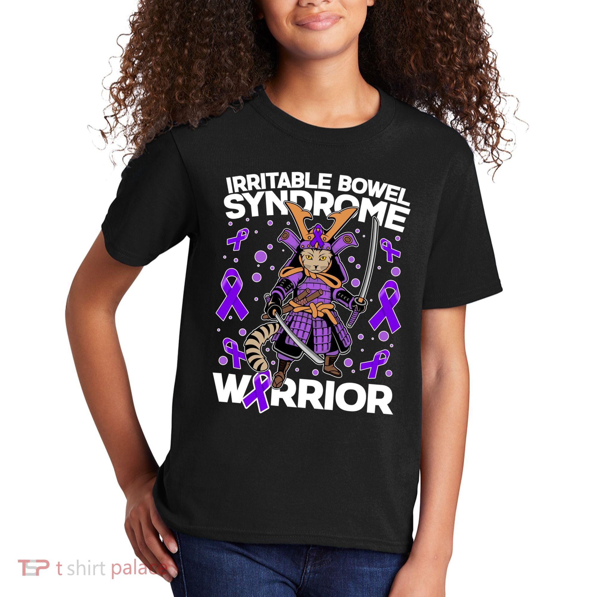 Irritable Bowel Syndrome Warrior Samurai Cat Kids T-Shirt