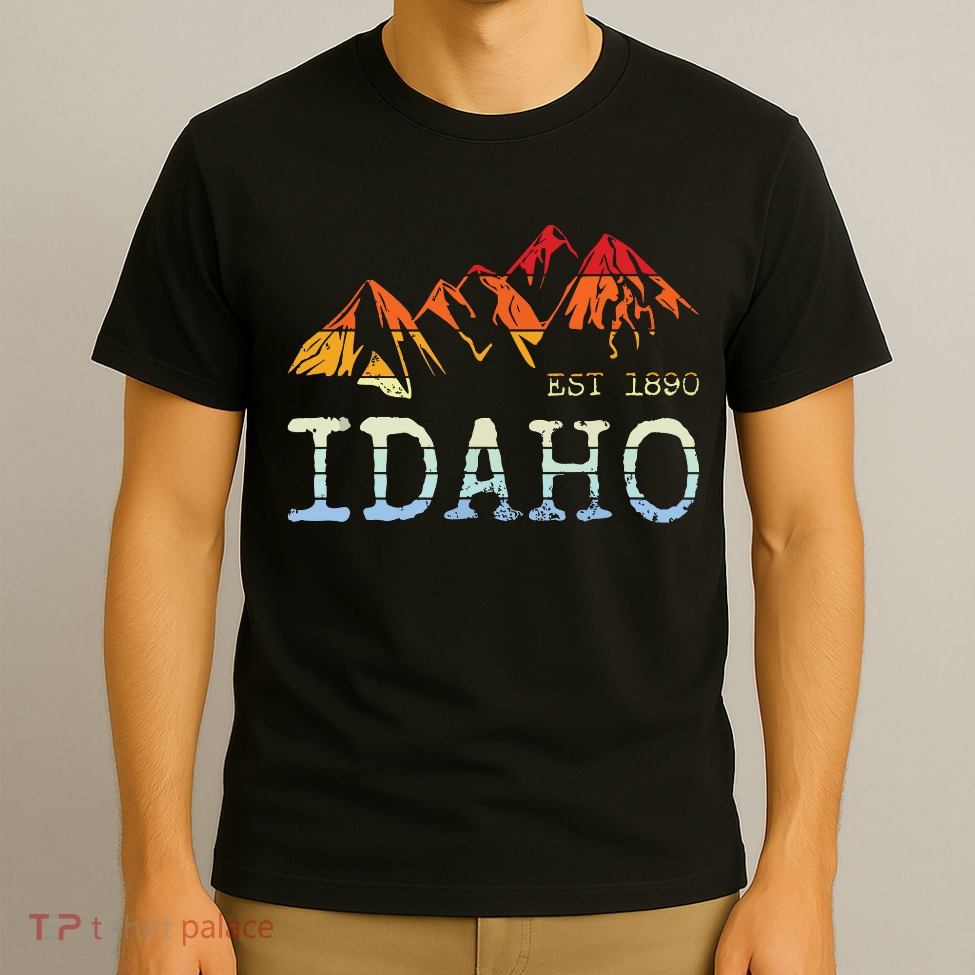 Idaho Retro Sunset Vintage Mountain Home Est 1890 Hiking T-Shirt