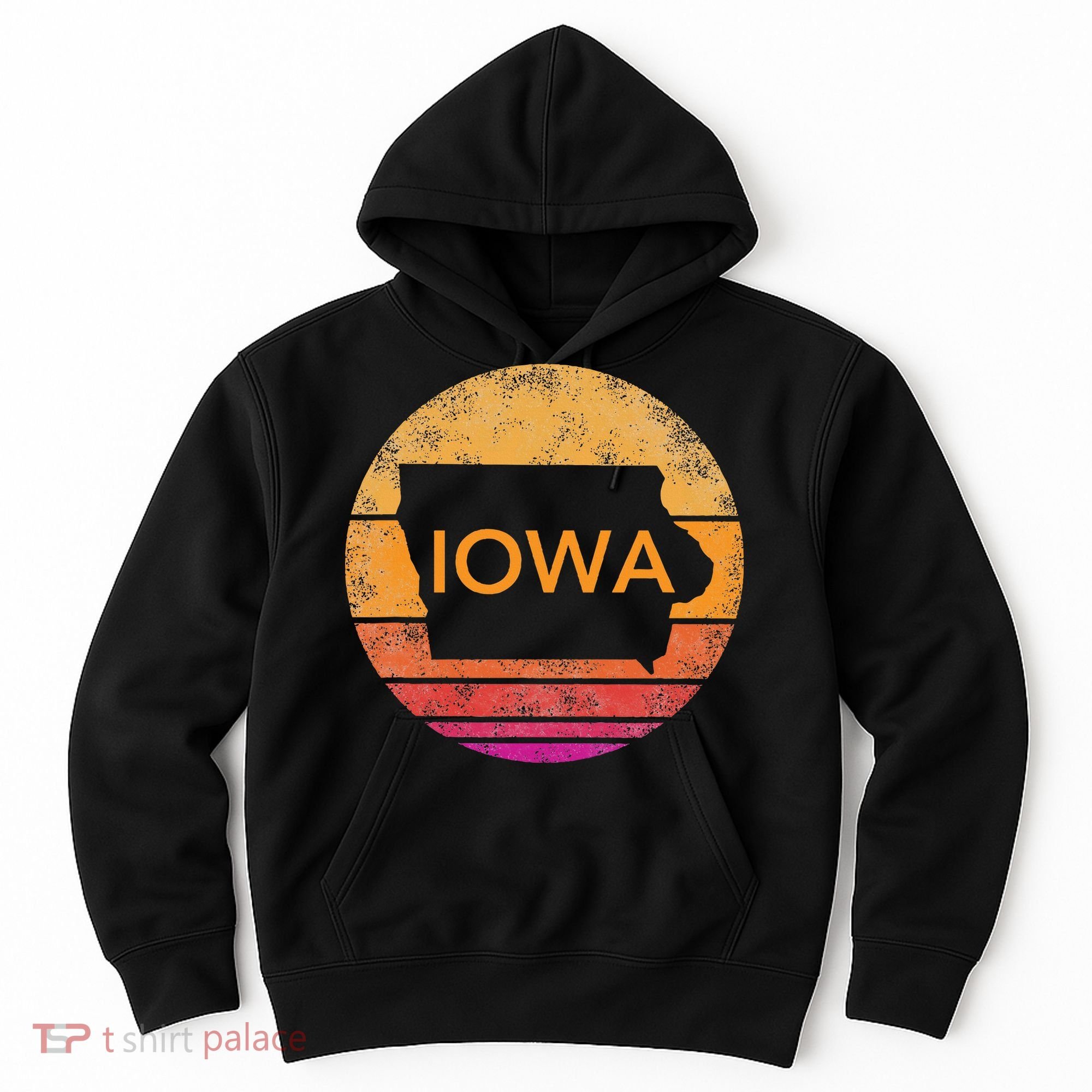 Iowa Retro Sunset  State Of Iowa Outline Hoodie