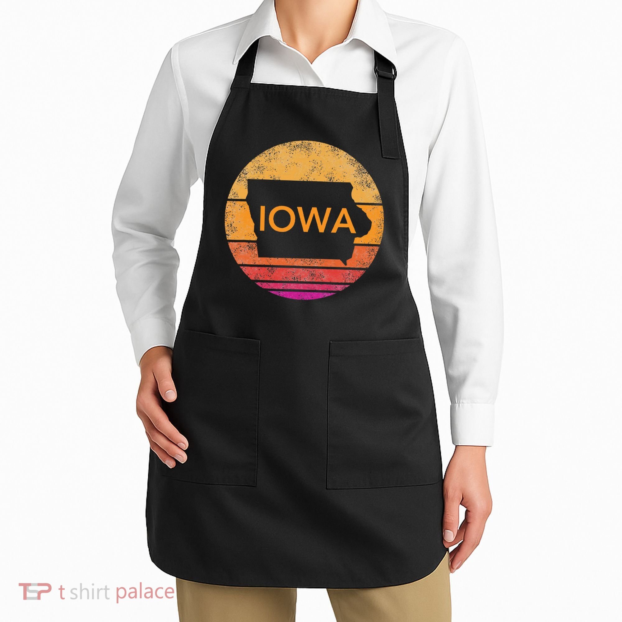 Iowa Retro Sunset  State Of Iowa Outline Apron