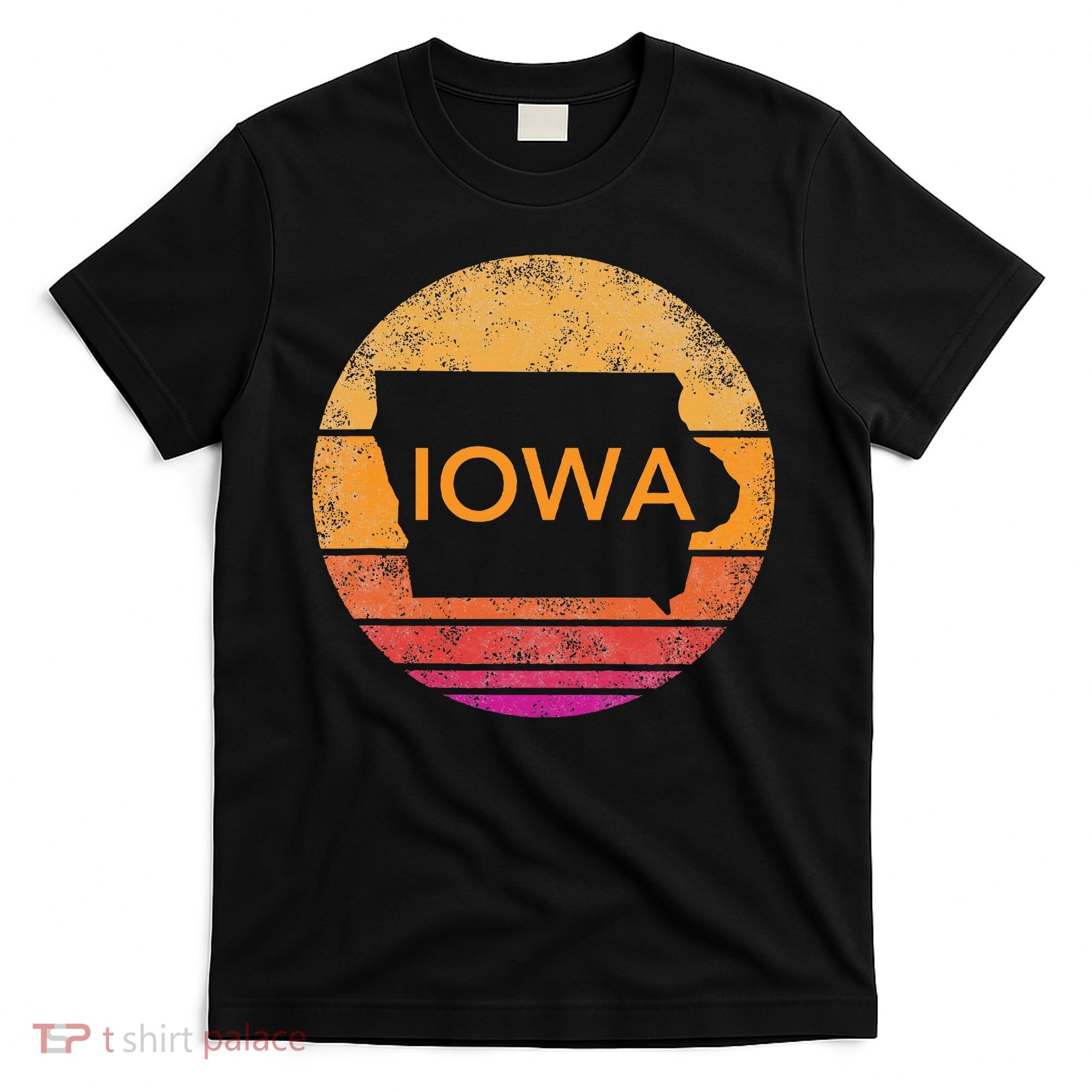 Iowa Retro Sunset  State Of Iowa Outline T-Shirt
