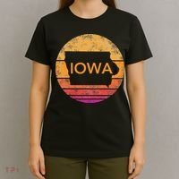 Iowa Retro Sunset  State Of Iowa Outline T-Shirt thumb 4