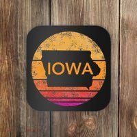 Iowa Retro Sunset  State Of Iowa Outline Coaster thumb 0