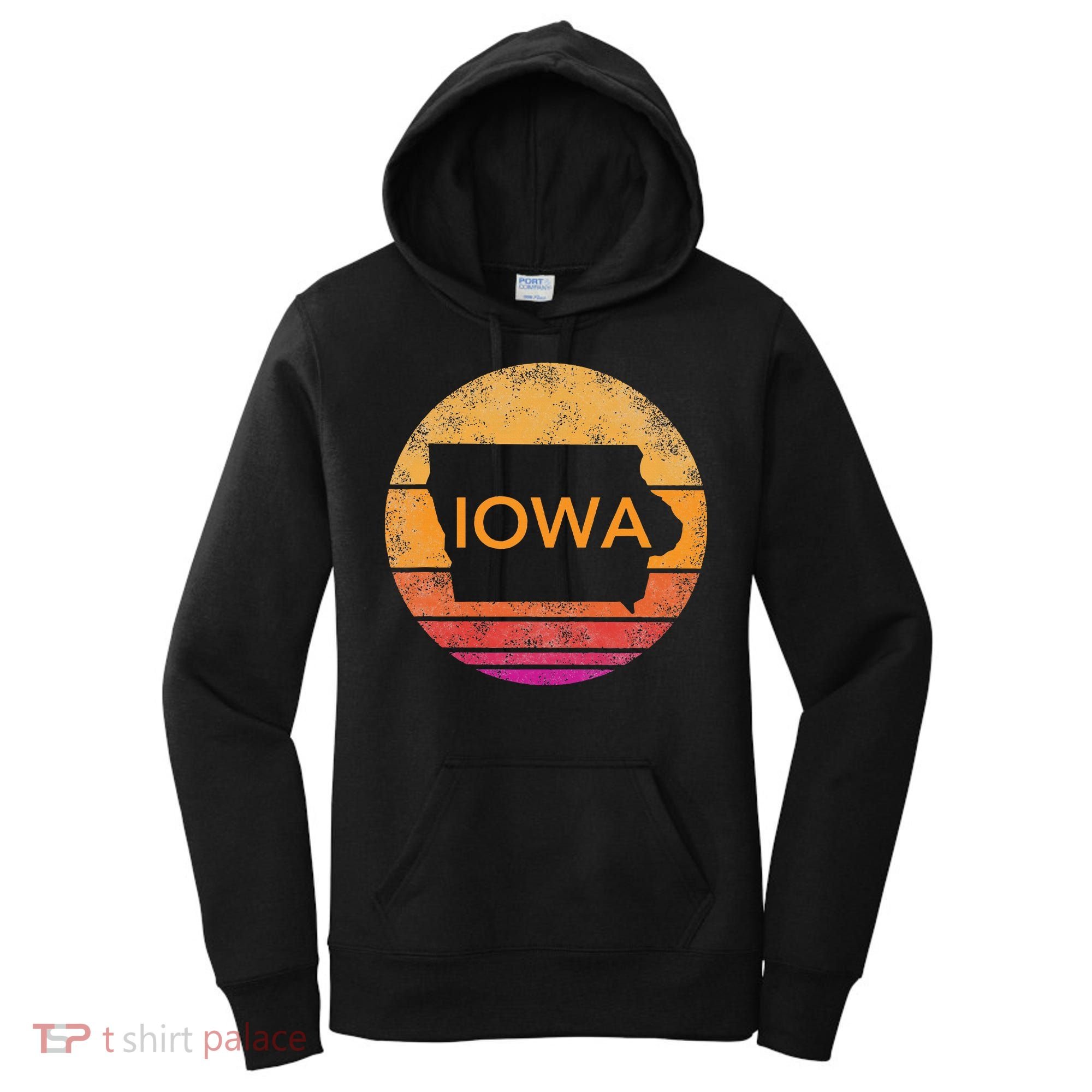 Iowa Retro Sunset  State Of Iowa Outline Women's Hoodie
